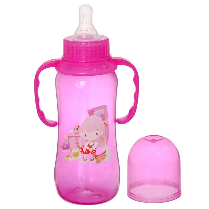 Бутылочка для кормления с ручками, цветная, 300 мл, от 0 мес., цвет розовый