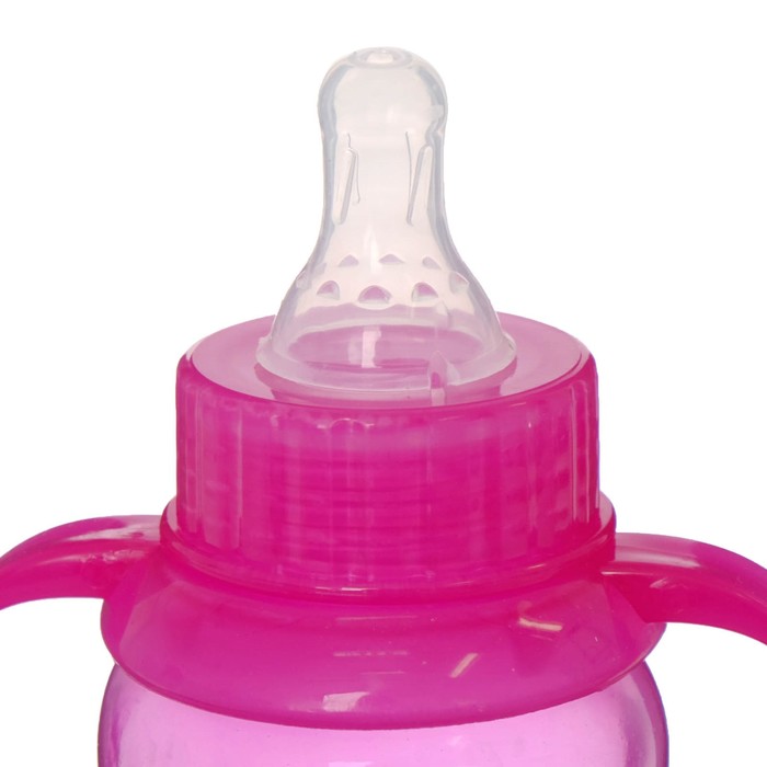 Бутылочка для кормления с ручками, цветная, 300 мл, от 0 мес., цвет розовый