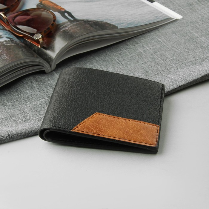 Портмоне мужское, 2 отдела, для карт, для монет, для sim-карты, цвет чёрный