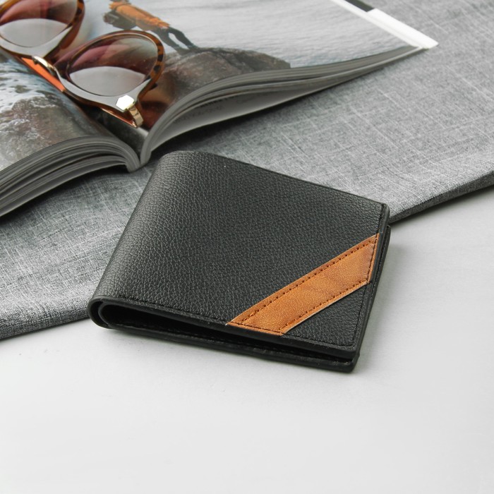 Портмоне мужское, 2 отдела, для карт, для монет, для sim-карты, цвет чёрный