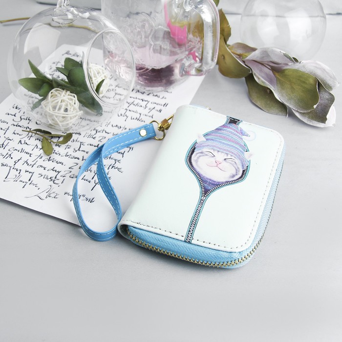 Кошелёк женский, 2 отдела, для монет, для карт, с ручкой, цвет молочный