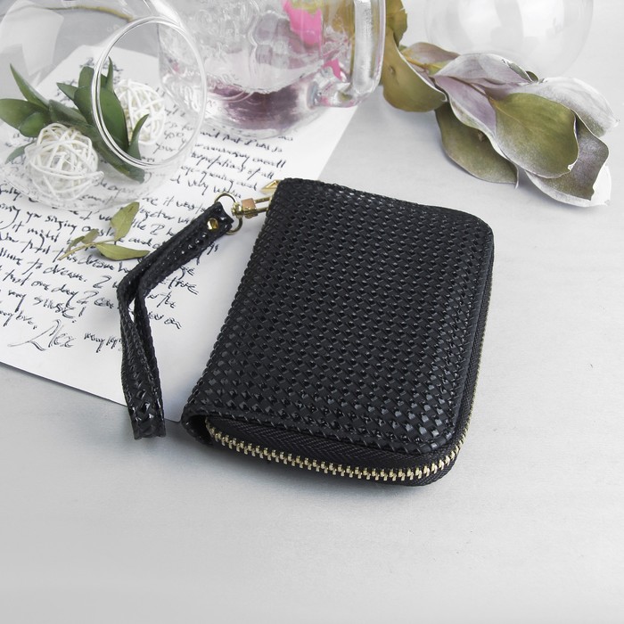 Кошелёк женский, 2 отдела, для монет, для карт, цвет чёрный