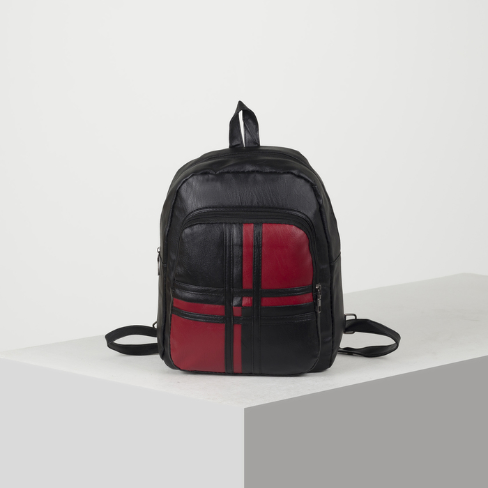 Рюкзак молодёжный, 2 отдела на молниях, цвет чёрный/красный