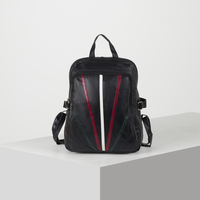 Рюкзак молодёжный, 2 отдела на молниях, цвет чёрный/красный/зеленый