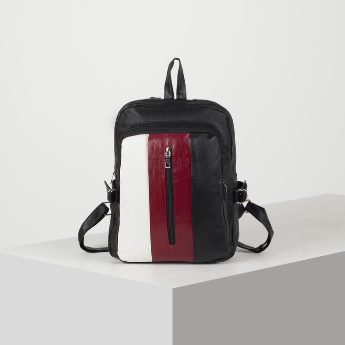 Рюкзак молодёжный, 2 отдела на молниях, цвет чёрный/красный/белый