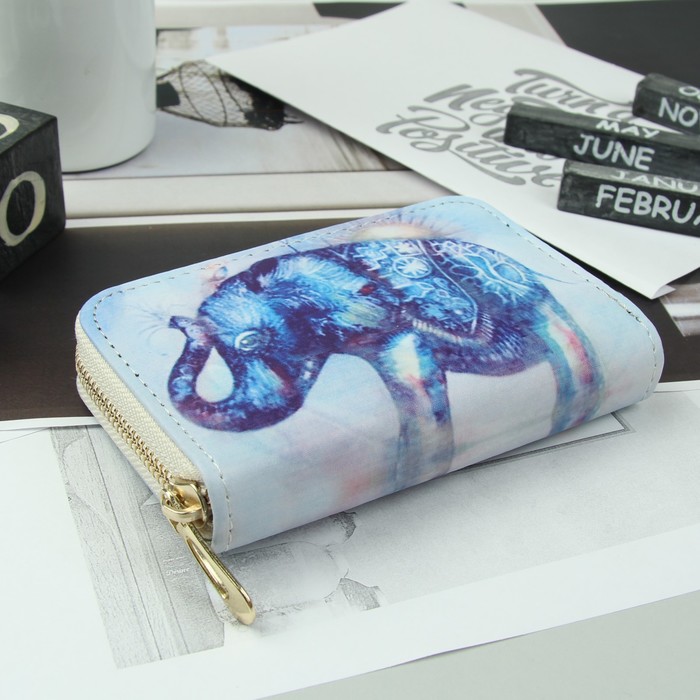 Кошелёк женский "Слоник", 2 отдела, для карт, для монет, белый/разноцветный