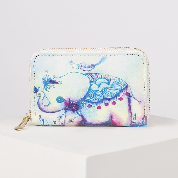 Кошелёк женский "Слоник", 2 отдела, для карт, для монет, белый/разноцветный