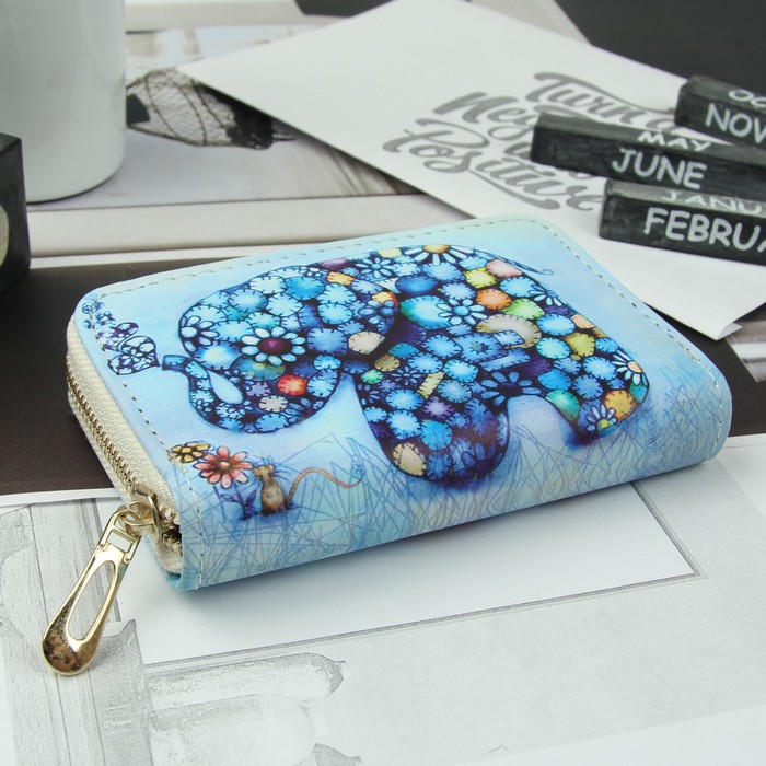 Кошелёк женский "Слоник", 2 отдела, для карт, для монет, белый/разноцветный