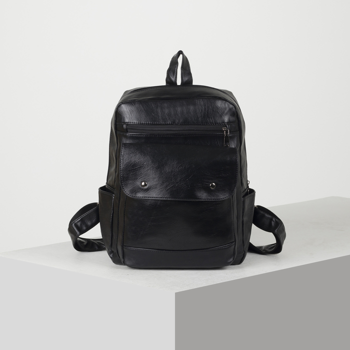 Рюкзак молодёжный, отдел на молнии, 4 наружных кармана, цвет чёрный