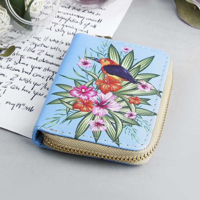 Кошелёк женский, 2 отдела, для карт, цвет голубой