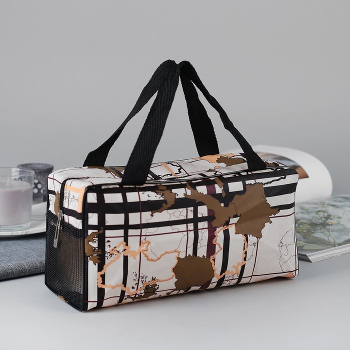 Косметичка-сумочка «Карта», отдел на молнии, ручки, цвет молочный