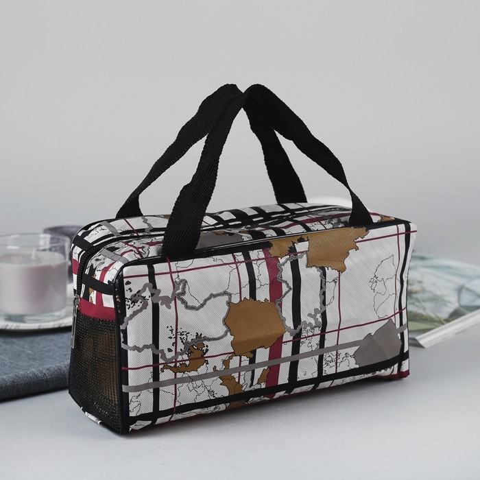 Косметичка-сумочка «Карта», отдел на молнии, ручки, цвет серый