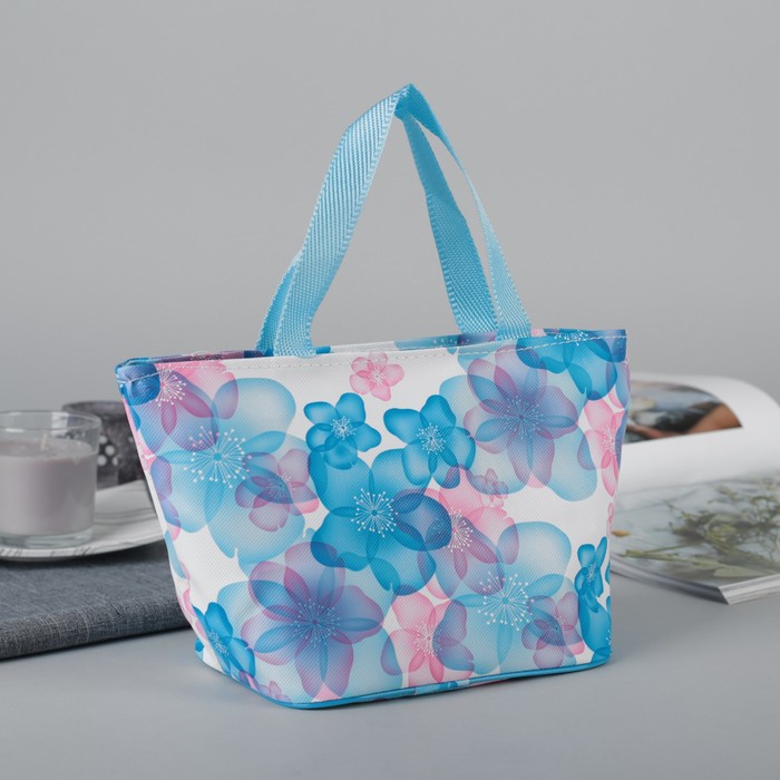 Косметичка-сумочка «Флора», отдел на молнии, ручки, цвет голубой
