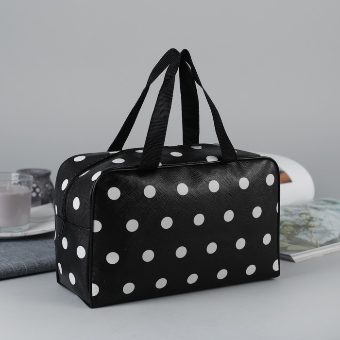 Косметичка-сумочка «Горох», отдел на молнии, ручки, цвет чёрный