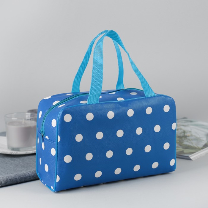 Косметичка-сумочка «Горох», отдел на молнии, ручки, цвет голубой