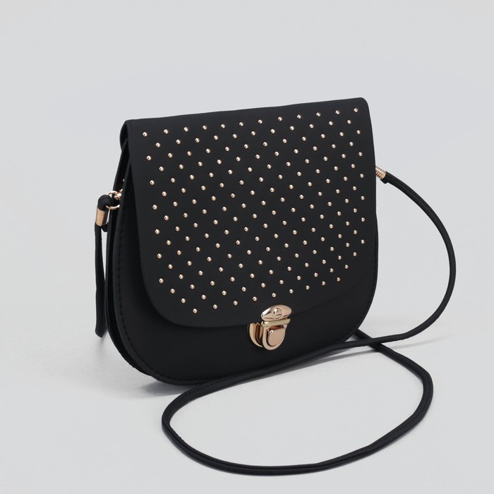 Сумка женская "Шик", 2 отдела на клапане, длинный ремень, цвет чёрный