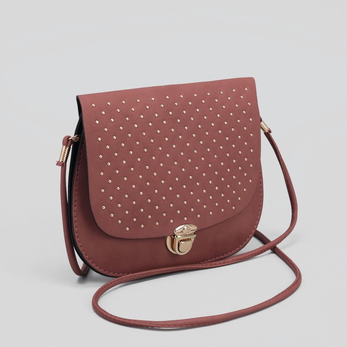 Сумка женская "Шик", 2 отдела на клапане, длинный ремень, цвет пудровый