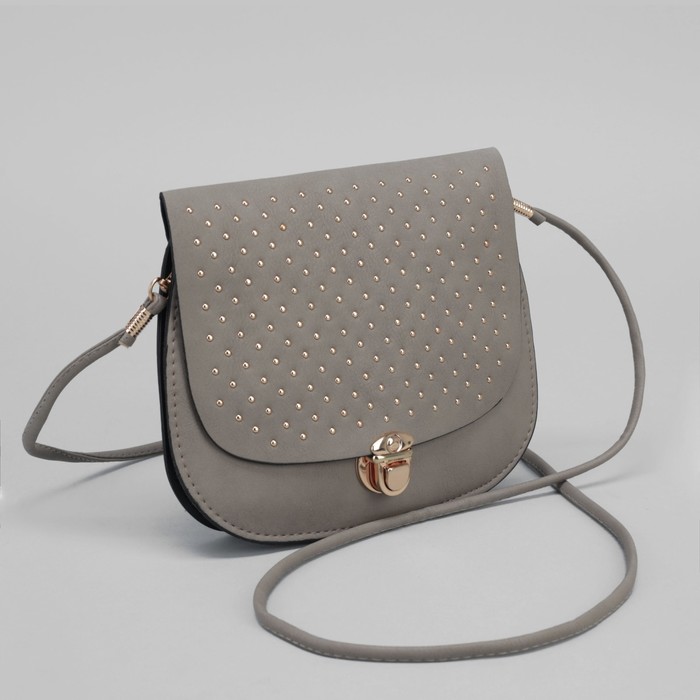 Сумка женская "Шик", 2 отдела на клапане, длинный ремень, цвет серый