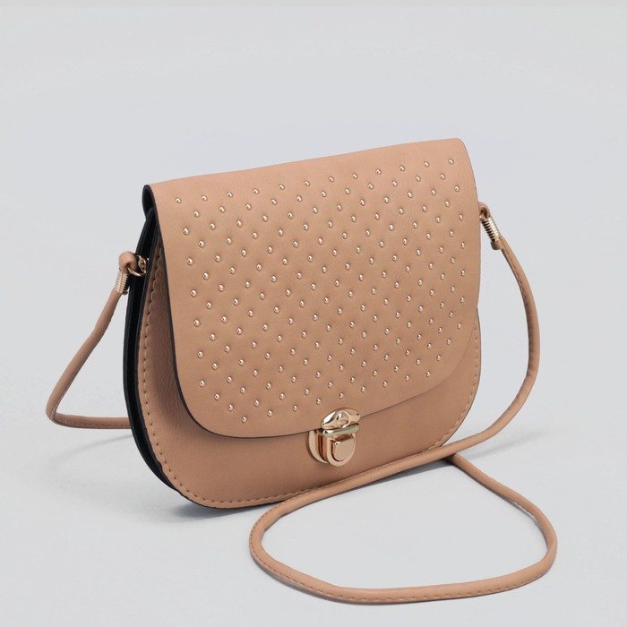 Сумка женская "Шик", 2 отдела на клапане, длинный ремень, цвет бежевый