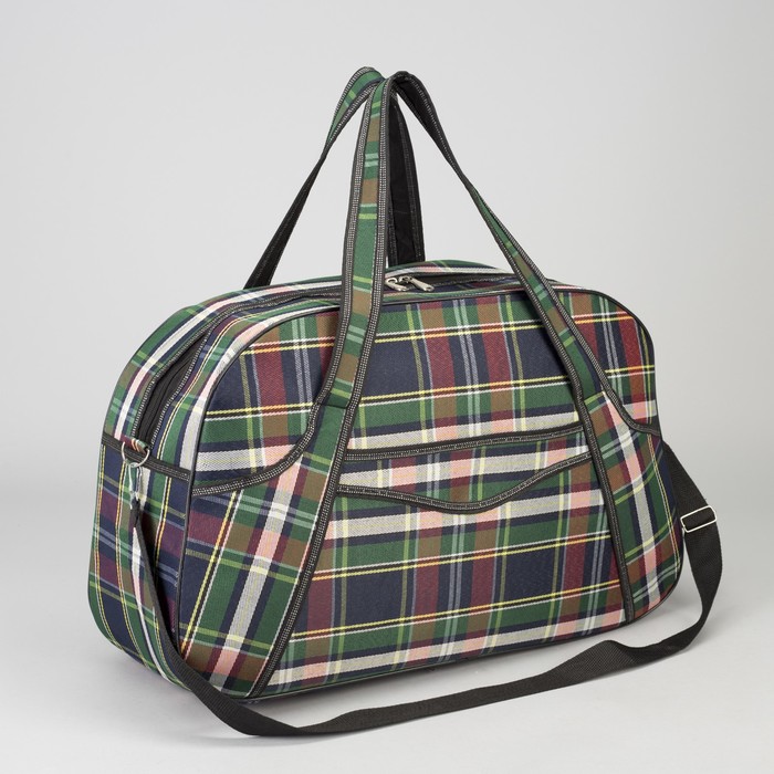 Сумка дорожная «Отпуск», отдел на молнии, наружный карман, длинный ремень, цвет зелёно-коричневый