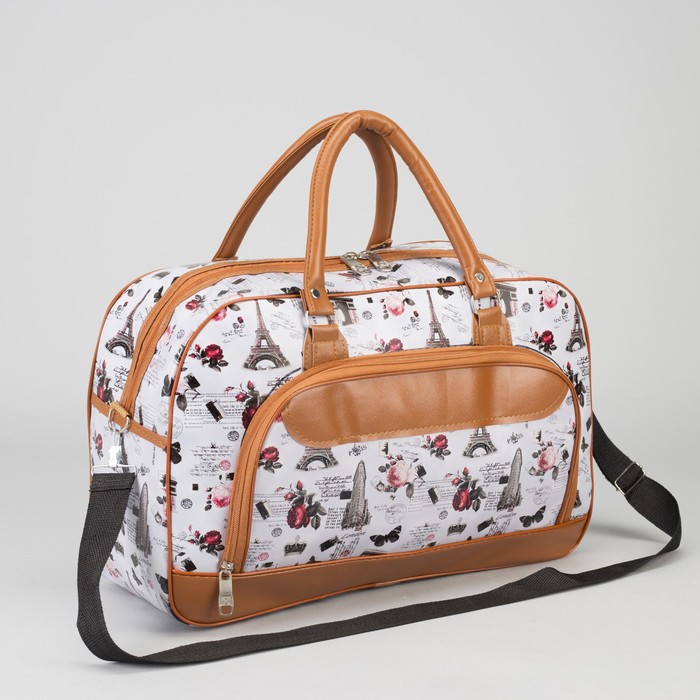 Сумка дорожная «Города», отдел на молнии, наружный карман, длинный ремень, молочный