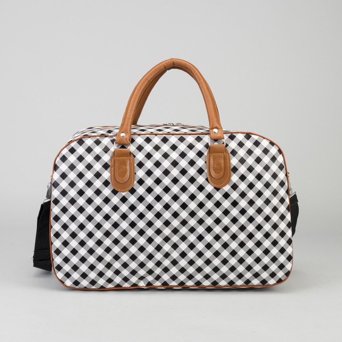 Сумка дорожная «Клетка», отдел на молнии, наружный карман, длинный ремень, цвет чёрно-белый