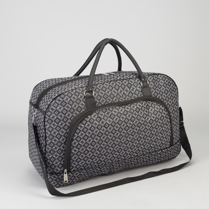 Сумка дорожная «Ромбы», отдел на молнии, наружный карман, длинный ремень, цвет чёрный