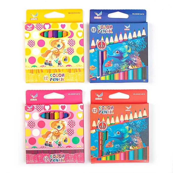 Карандаши 12цв МИНИ в картонной коробке МИКС заточенные ПЛАСТИКОВЫЕ