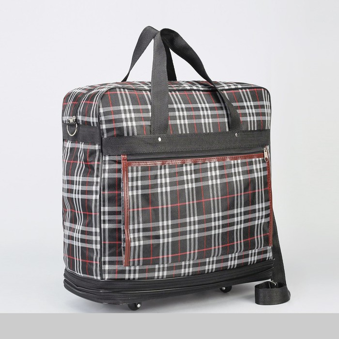 Сумка дорожная на колёсах «Клетка», отдел на молнии, трансформер, наружный карман, длинный ремень, цвет чёрный