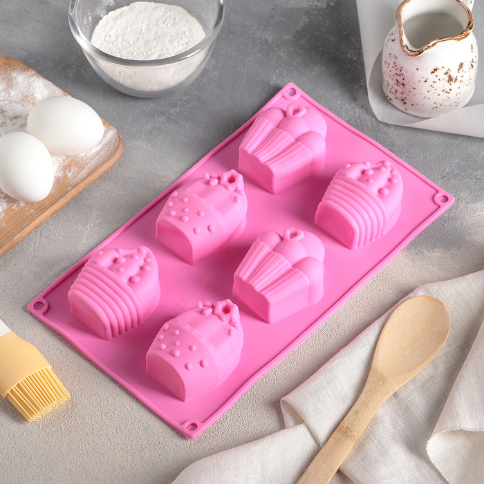 Форма для выпечки "Капкейки", 6 ячеек, цвет МИКС