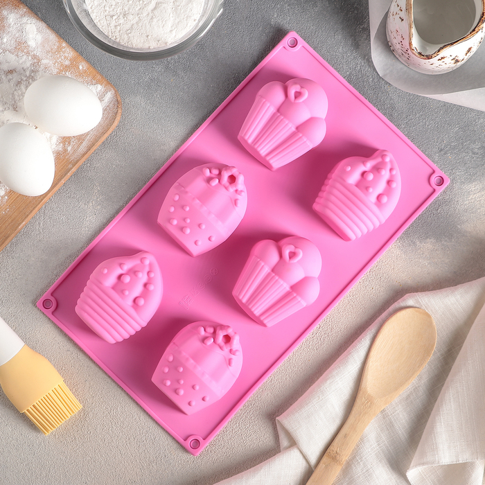 Форма для выпечки "Капкейки", 6 ячеек, цвет МИКС