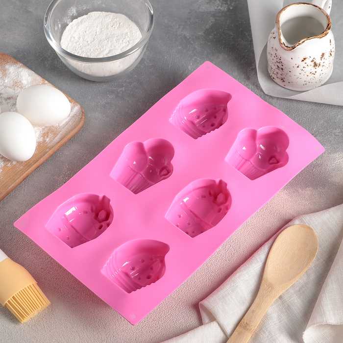 Форма для выпечки "Капкейки", 6 ячеек, цвет МИКС