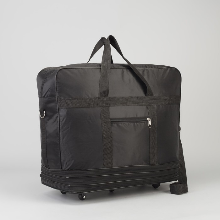 Сумка дорожная на колёсах «Одноцвет», отдел на молнии, трансформер, наружный карман, длинный ремень, цвет чёрный