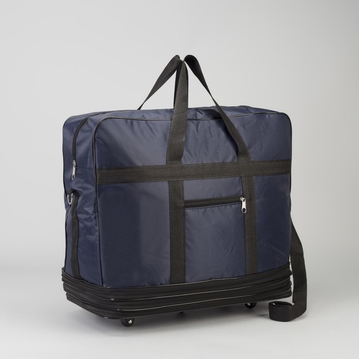 Сумка дорожная на колёсах «Одноцвет», отдел на молнии, трансформер, наружный карман, длинный ремень, цвет синий