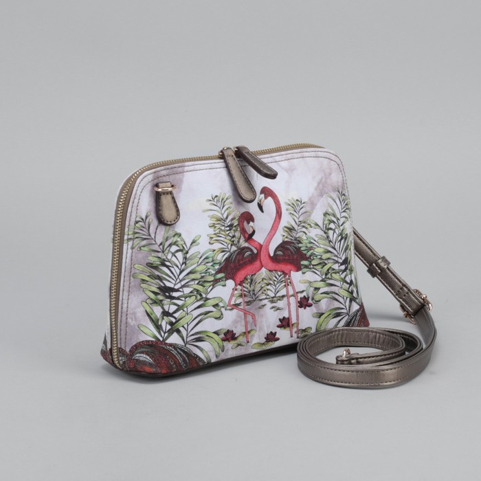 Сумка женская, отдел с перегородкой на молнии, регулируемый ремень, цвет бежевый/бронзовый