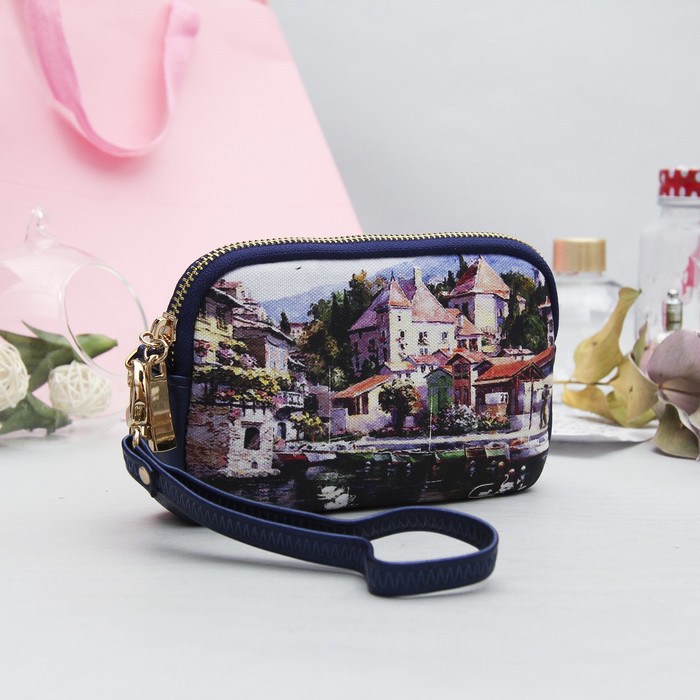 Клатч женский, отдел на молнии, с ручкой, цвет синий