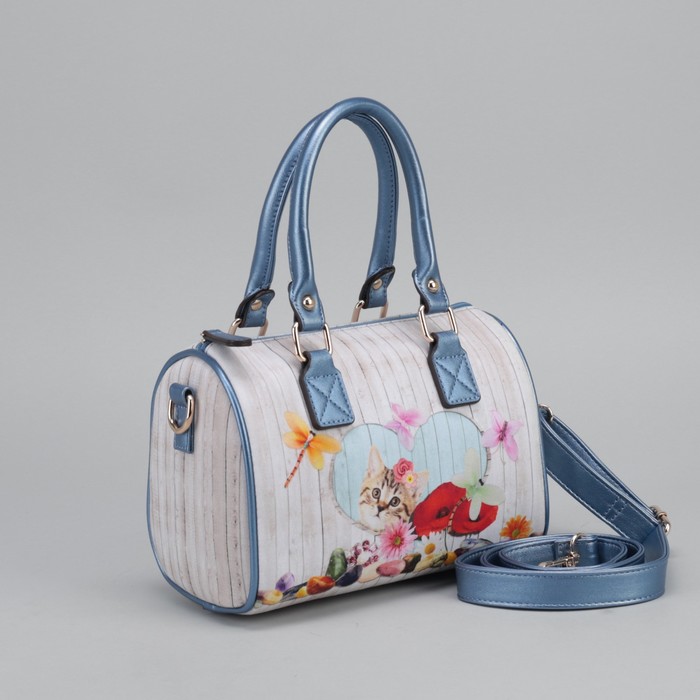 Сумка женская, отдел на молнии, длинный ремень, цвет голубой