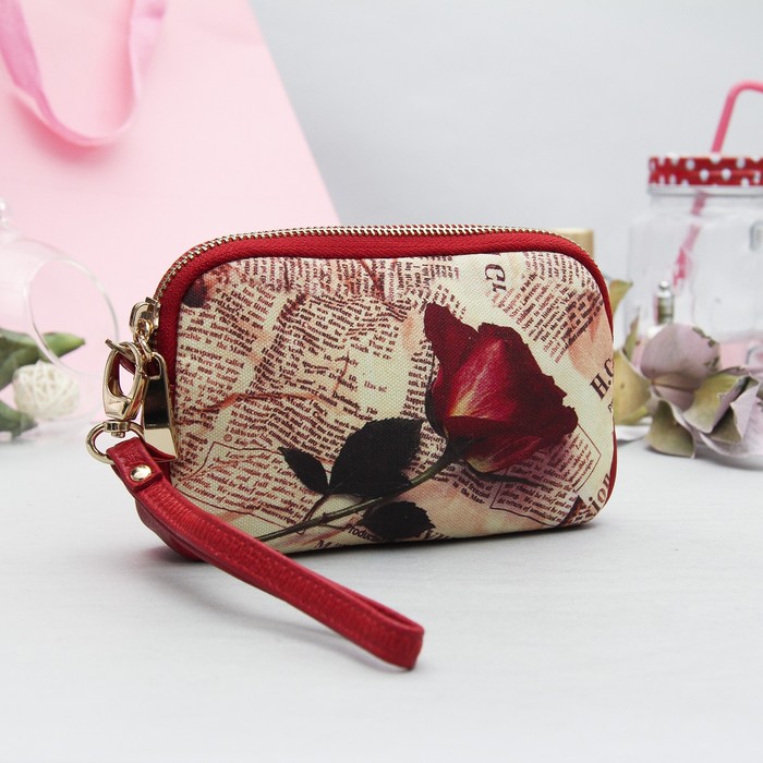 Клатч женский, отдел на молнии, с ручкой, цвет красный