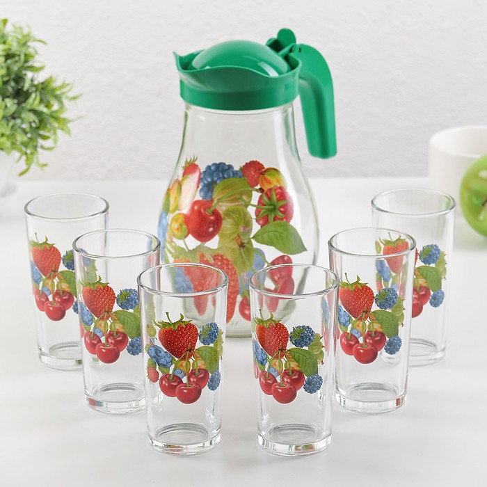 Набор питьевой "Ягодный сезон", 7 предметов: кувшин 1,5 л, 6 стаканов 230 мл, цвет МИКС