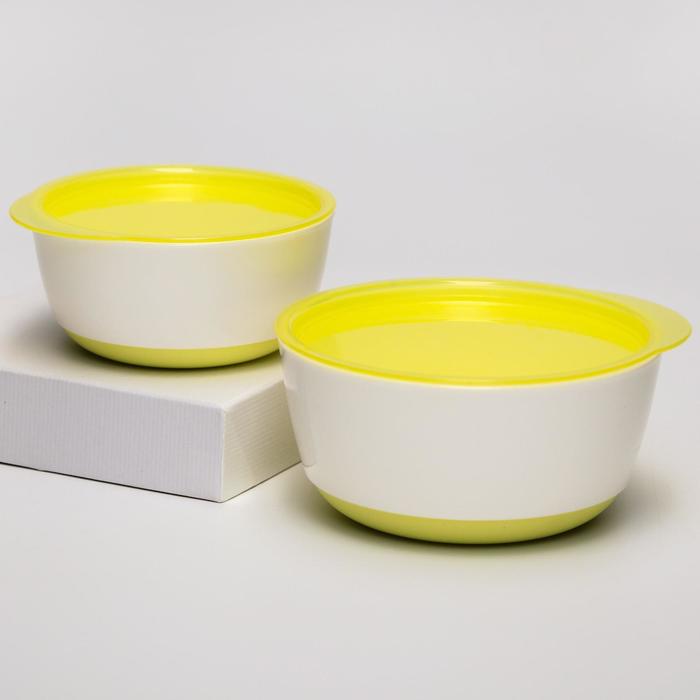 Миски детские с крышкой, набор 2 шт., 140 и 330 мл, цвет жёлтый