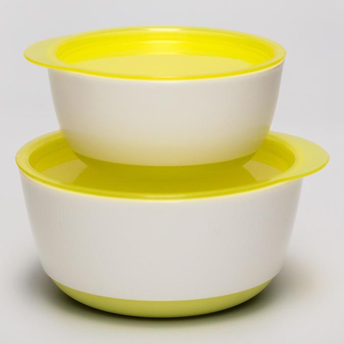 Миски детские с крышкой, набор 2 шт., 140 и 330 мл, цвет жёлтый