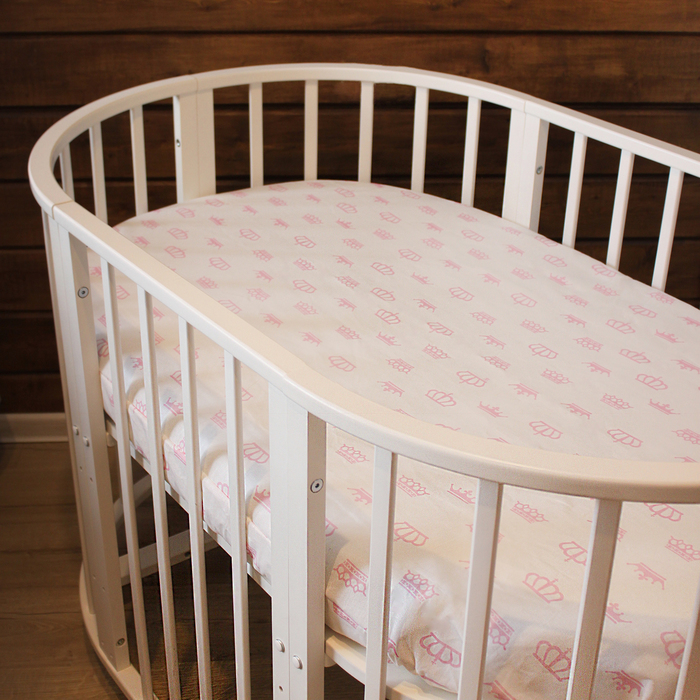 Простыня круглая на резинке "Розовые короны на белом", диаметр 75 см