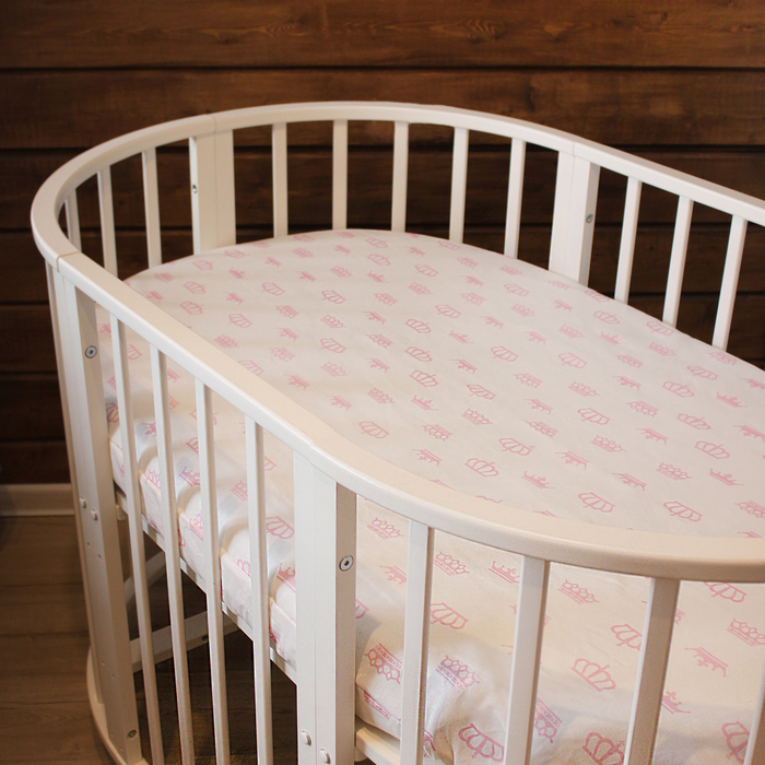 Простыня овальная на резинке "Розовые короны на белом", размер 75х125 см