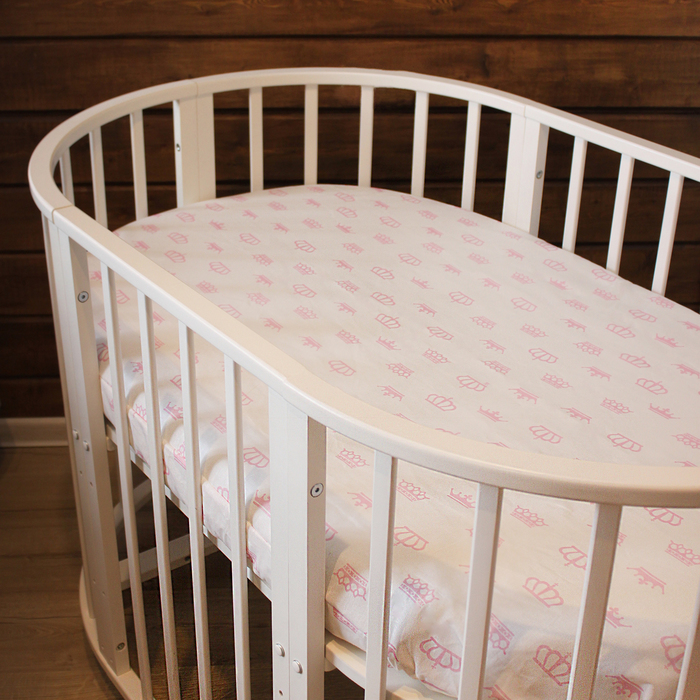 Простыня овальная на резинке "Розовые короны на белом", размер 60х120 см