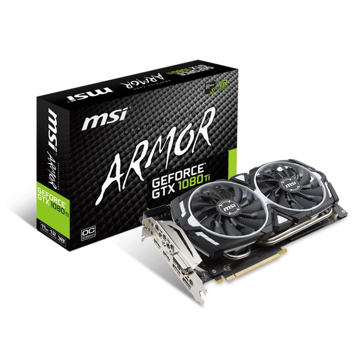 Видеокарта MSI GeForce GTX 1080Ti ARMOR OC 11G,352bit,GDDR5X,1531/11016,DVI,HDMI,DP