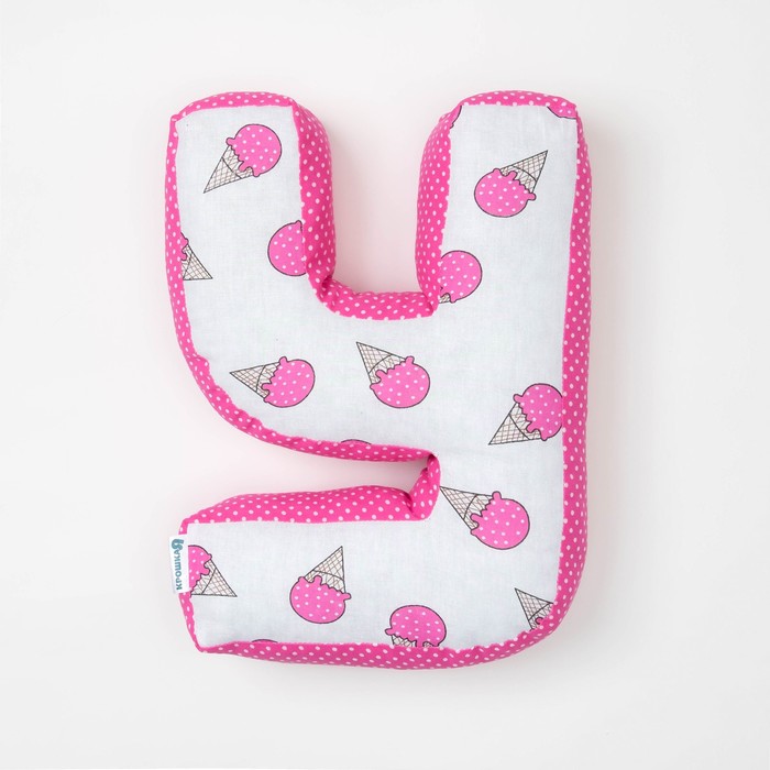 Мягкая буква подушка "У" 35х26 см, розовый, 100% хлопок, холлофайбер