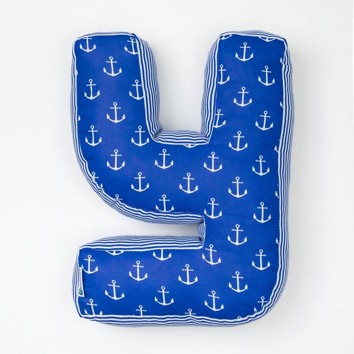 Мягкая буква подушка "У" 35х26 см, синий, 100% хлопок, холлофайбер