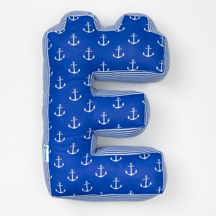 Мягкая буква подушка "Е" 35х25 см, синий, 100% хлопок, холлофайбер