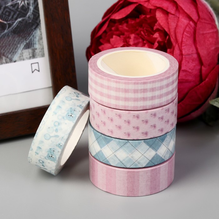 Клейкая лента декоративная бумажная "Малышовая" ширина 1,5 см длина 10 метров МИКС