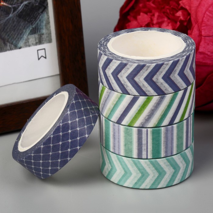 Клейкая лента декоративная бумажная "Полоски и горох" ширина 1,5 см длина 10 метров МИКС